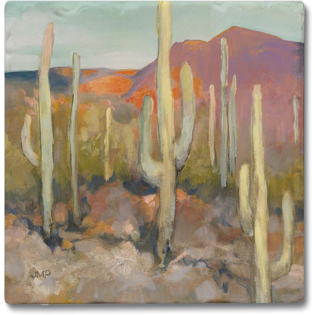 High Desert 4-Pack Absorbent Stone Coasters with Protective Cork Backing 4" Square Made in The USA Artistic Easily Wipes Clean