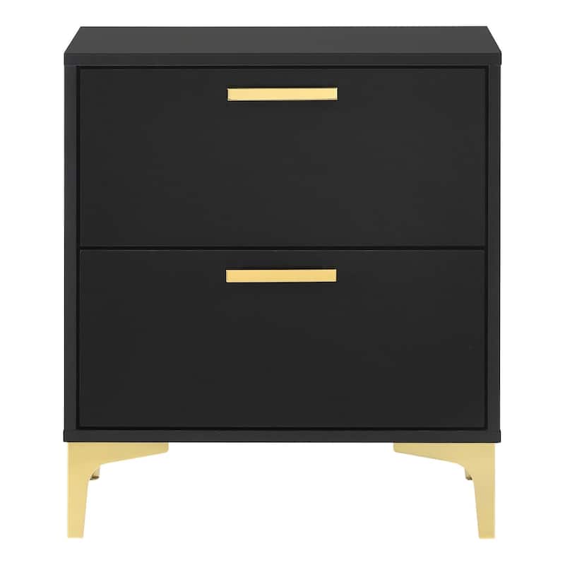 Black/Gold 2 Drawer 21.75 in. W Nightstand with Sturdy Hardware and Ample Storage