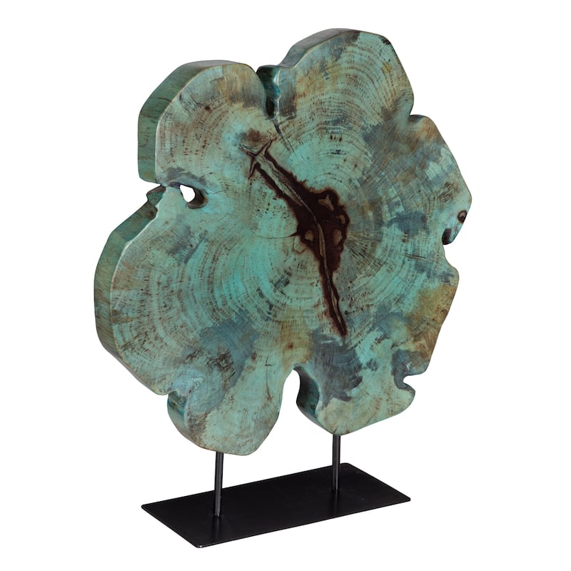 Rustic Tamarind Wood Sculpture - 22.75" - Teal Blue Finish