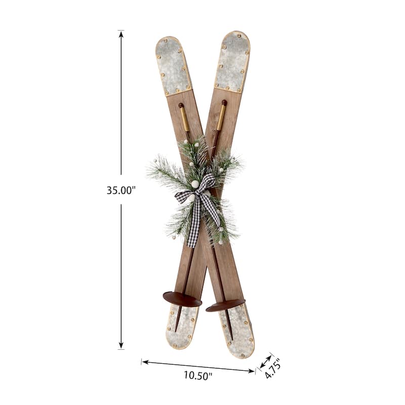 Glitzhome 35"H Christmas Wooden/Galvanized Ski Porch Decor