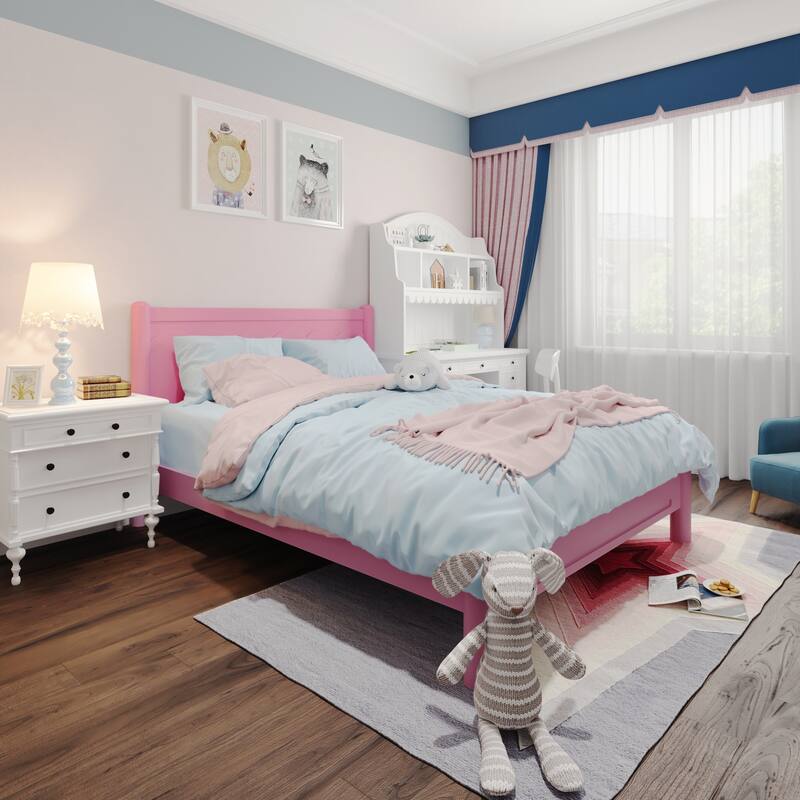 Queen Size Wood Bed Frame,Wood Platform Bed with Headboard,Solid Wood Legs