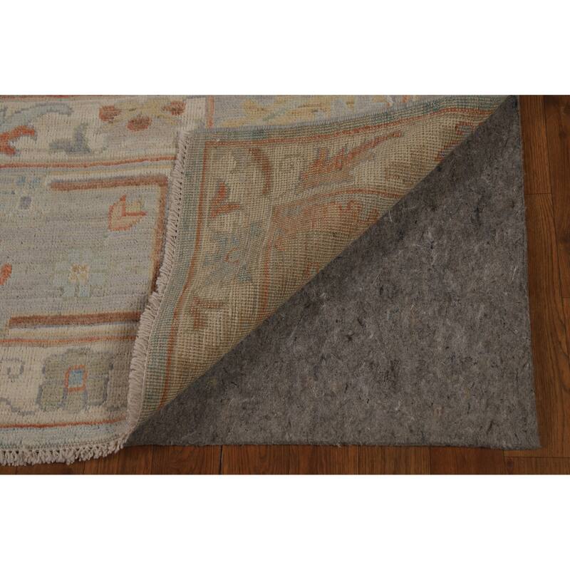 Blue Vegetable Dye Oushak Turkish Rug Hand-Knotted Floral Wool Carpet - 9'2"x 12'3"