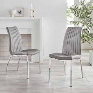 Modern Chrome Metal Faux Leather Dining Chairs, Set of 2 with Deep Foam ...