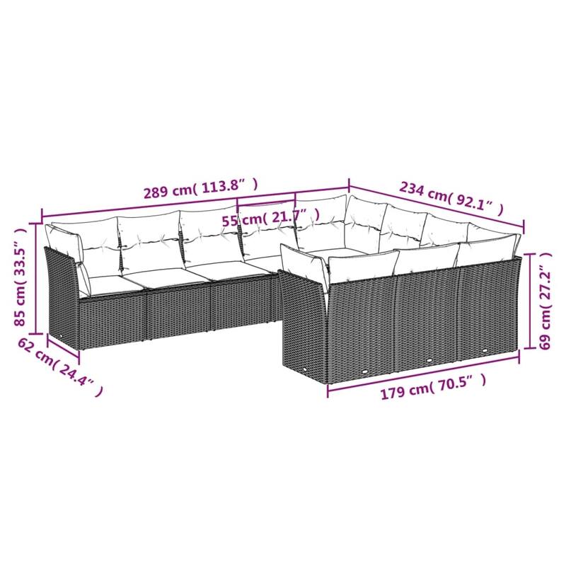 vidaXL Garden Sofa Set Beige PE rattan Large Modular Garden Sofa Set - 24.4 x 24.4 x 27.2