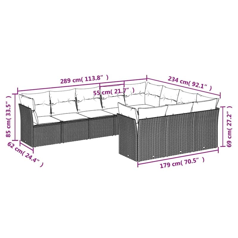 vidaXL Garden Sofa Set Brown - 24.4 x 24.4 x 27.2