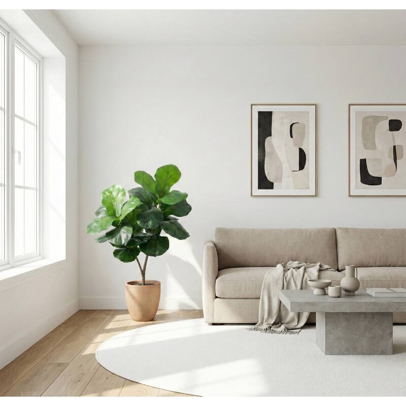 4-ft Artificial Giant Leaf Fiddle Leaf Fig Tree in Decorative Planter