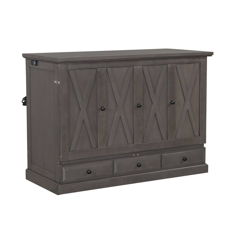 Solid Pine Murphy Bed with Charging Station & Storage Drawer