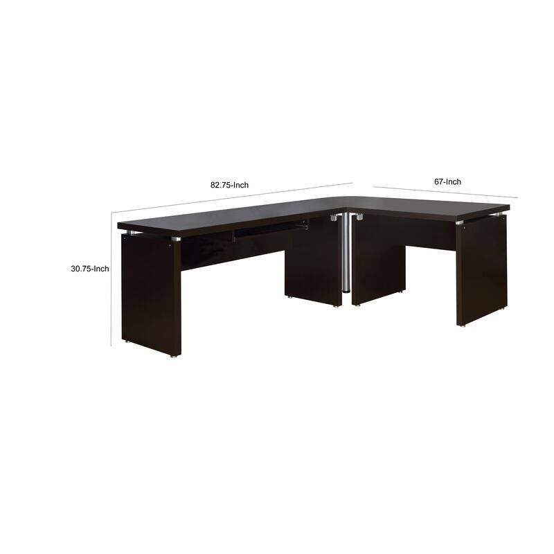 Niti 83 Inch Computer Office Desk, L Shape, Slide Out Keyboard Tray, Brown
