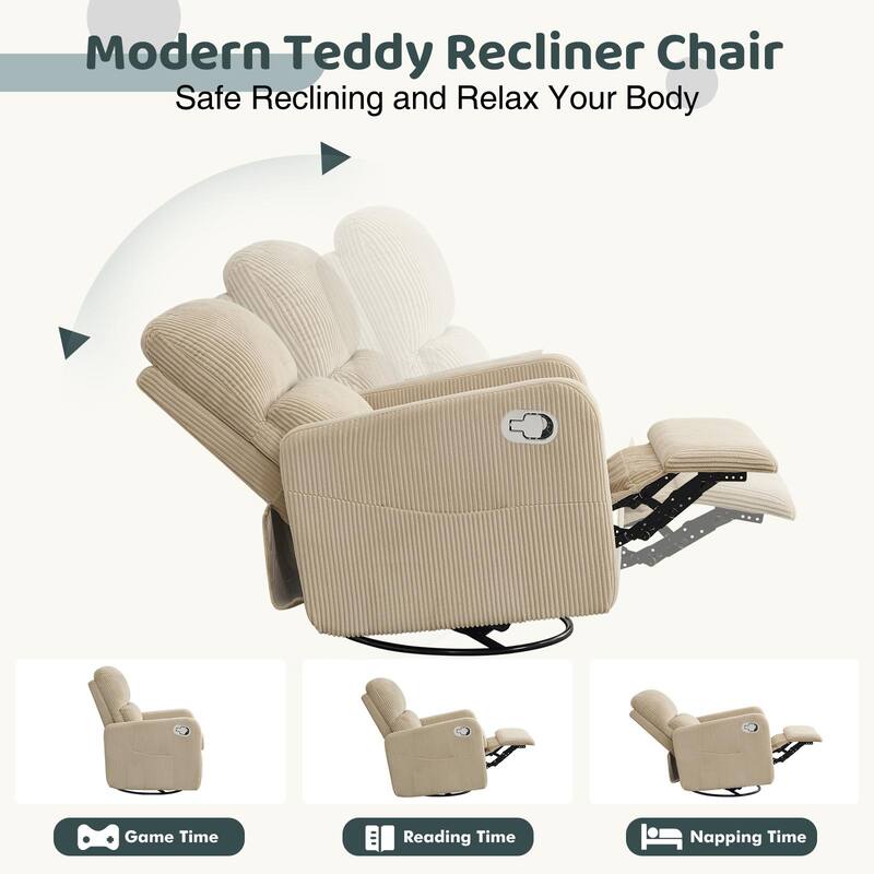 Swivel Manual Recliner Chair Teddy Fabric Nursery Glider Rocking Recliner Set of 2