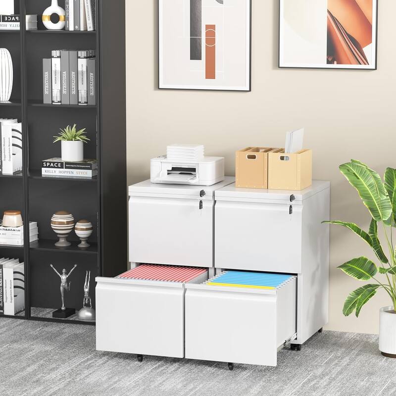 2 Drawer Metal Locking Office Mobile File Cabinet Rolling Storage Cabinet for Home Office