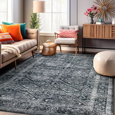 World Rug Gallery Transitional Bohemian Distressed Washable Non-Slip Area Rug Perfect for Living Room, Entryway, or Bedroom