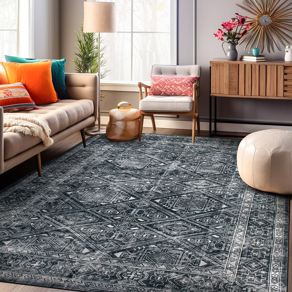 World Rug Gallery Transitional Bohemian Distressed Washable Non-Slip Area Rug