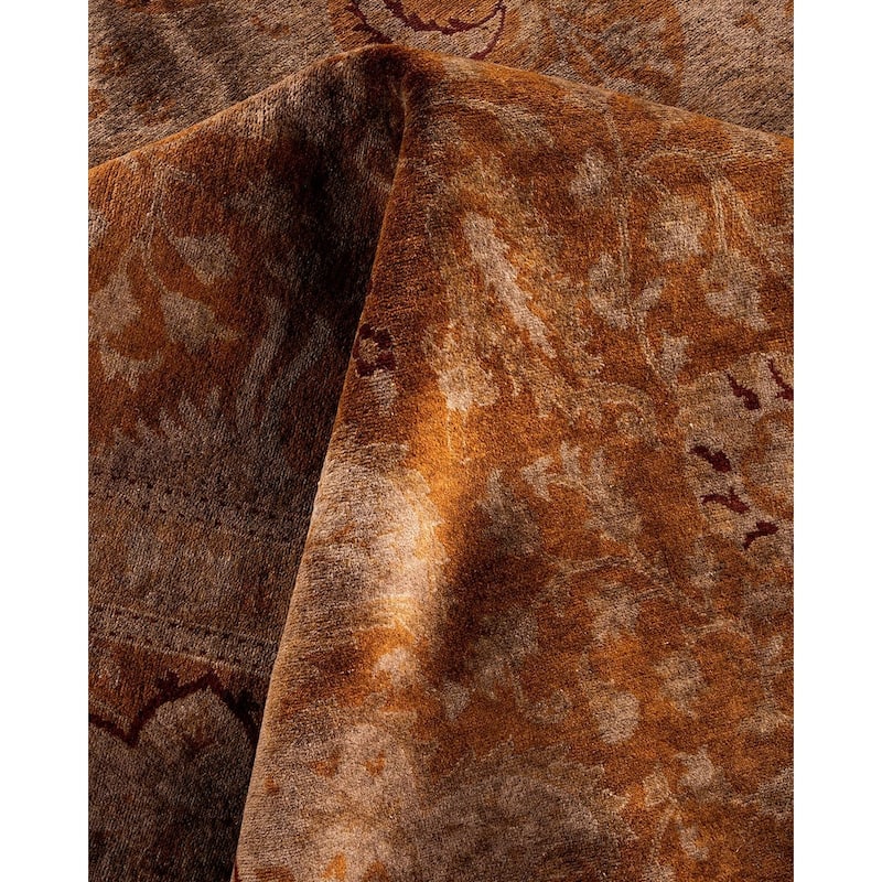 Overton Hand Knotted Wool Vintage Inspired Modern Contemporary Overdyed Brown Area Rug - 10' 2" x 14' 5"