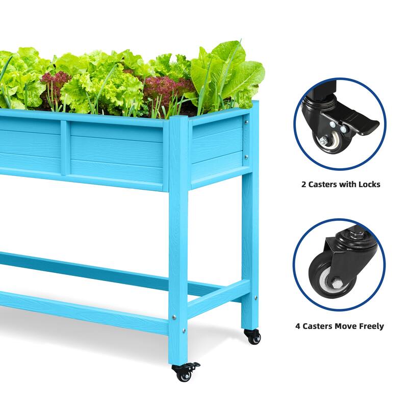 Moasis Raised Garden Bed Wood Mobile Elevated Planter Box Stand With Lockable Wheel