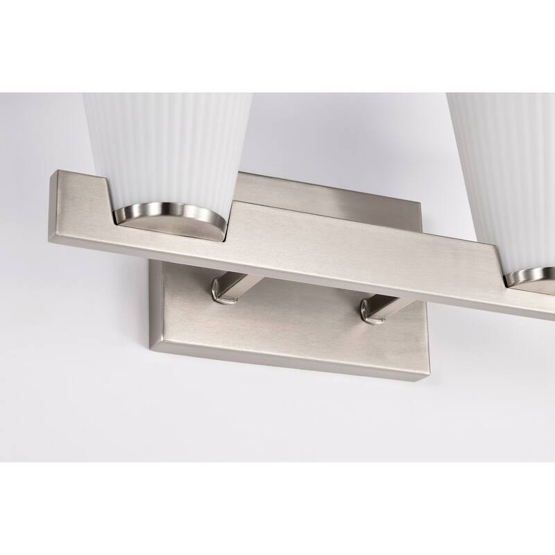 Royale 2 Light Vanity Brushed Nickel Finish Ribbed White Glass - Brushed Nickel
