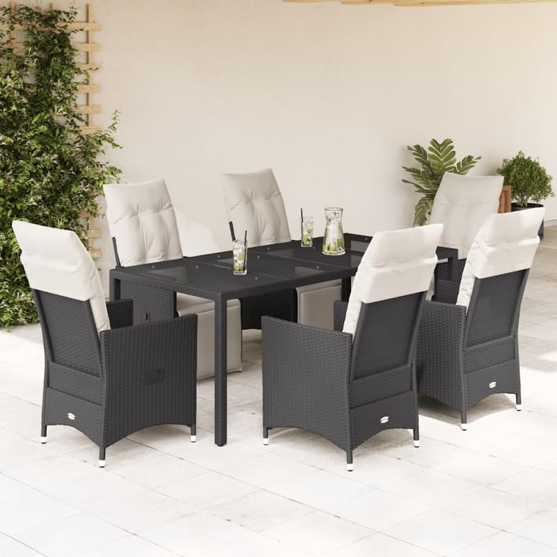 vidaXL Patio Dining Set with Cushions Outdoor Table and Chairs Bistro Set Black - Black 74.8" x 35.4" x 29.5"-6 seats