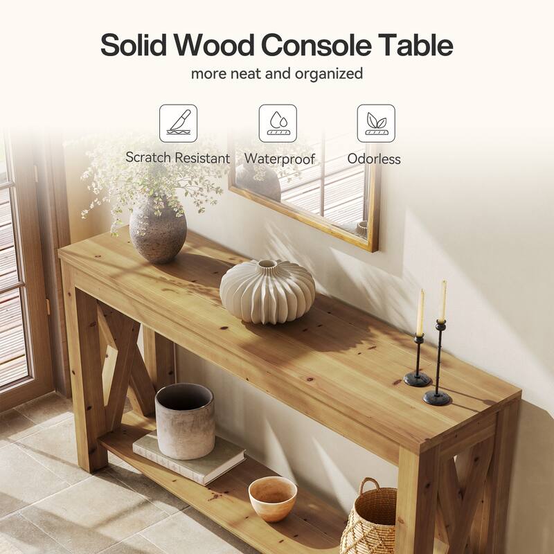 63-Inch Solid Wood Console Table for Entryway