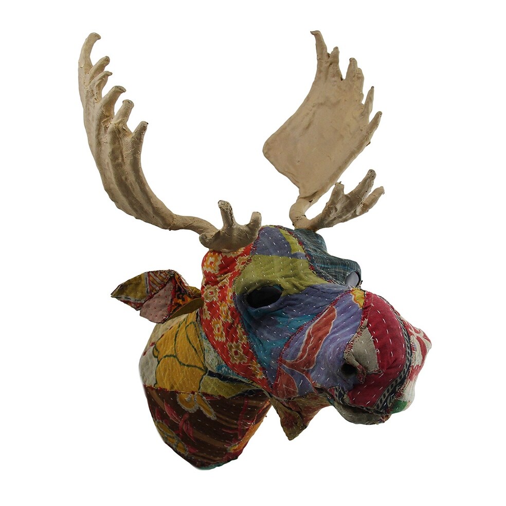 Recycled Indian Sari Fabric Covered Moose Head Wall Mount Bust 20 X 16 14 Inches Recycled Indian Sari Fabric Covered Moose Head Wall Mount Bust 20 X 16 14 Inches