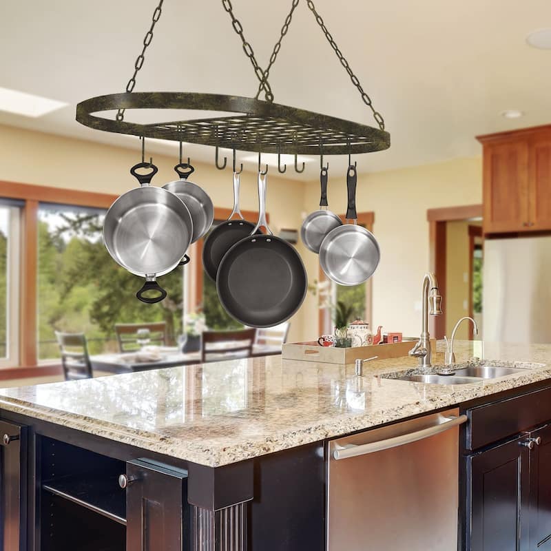 Sorbus Pot and Pan Rack for Ceiling with Hooks - Oval Mounted Storage Rack - 31.50" L X 16.50" W X 21" H - 31.50" x 16.50" x 21"