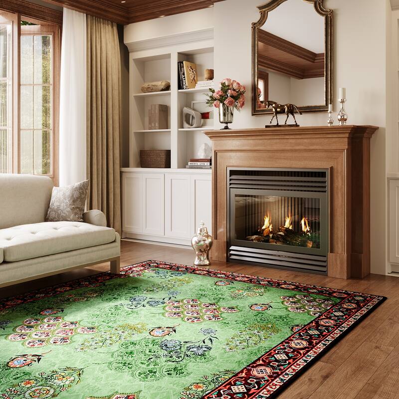 Rustic Chic Abstract Indoor Rug Anti-slip & Washable Green