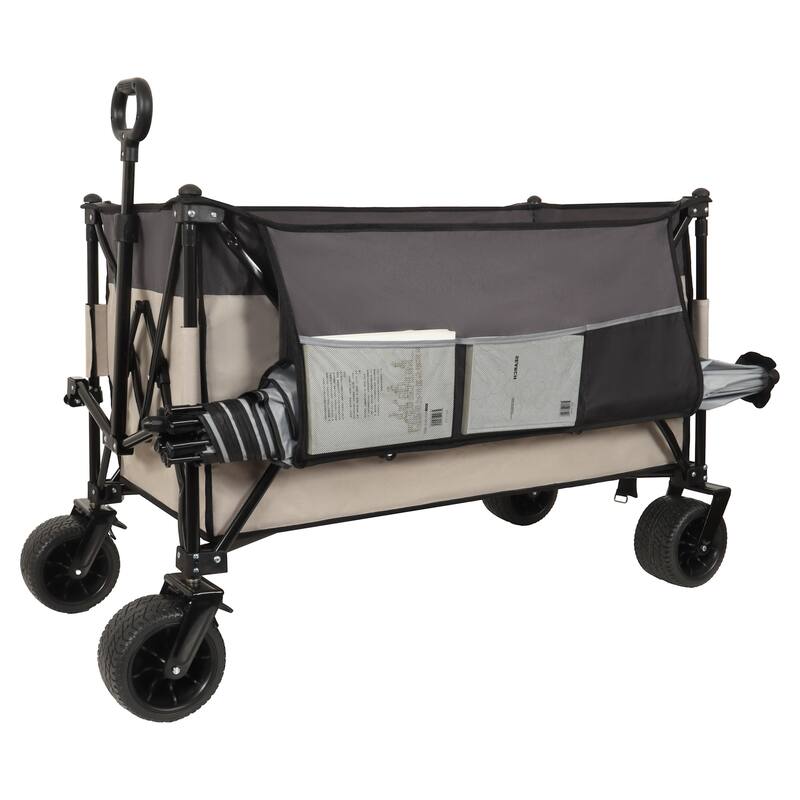 Extra Large 300l Tall Heavy-Duty Folding Wagon Cart With 480lbs Capacity-All-Terrain Wheels,Side Pockets,Brakes & Drink Holders