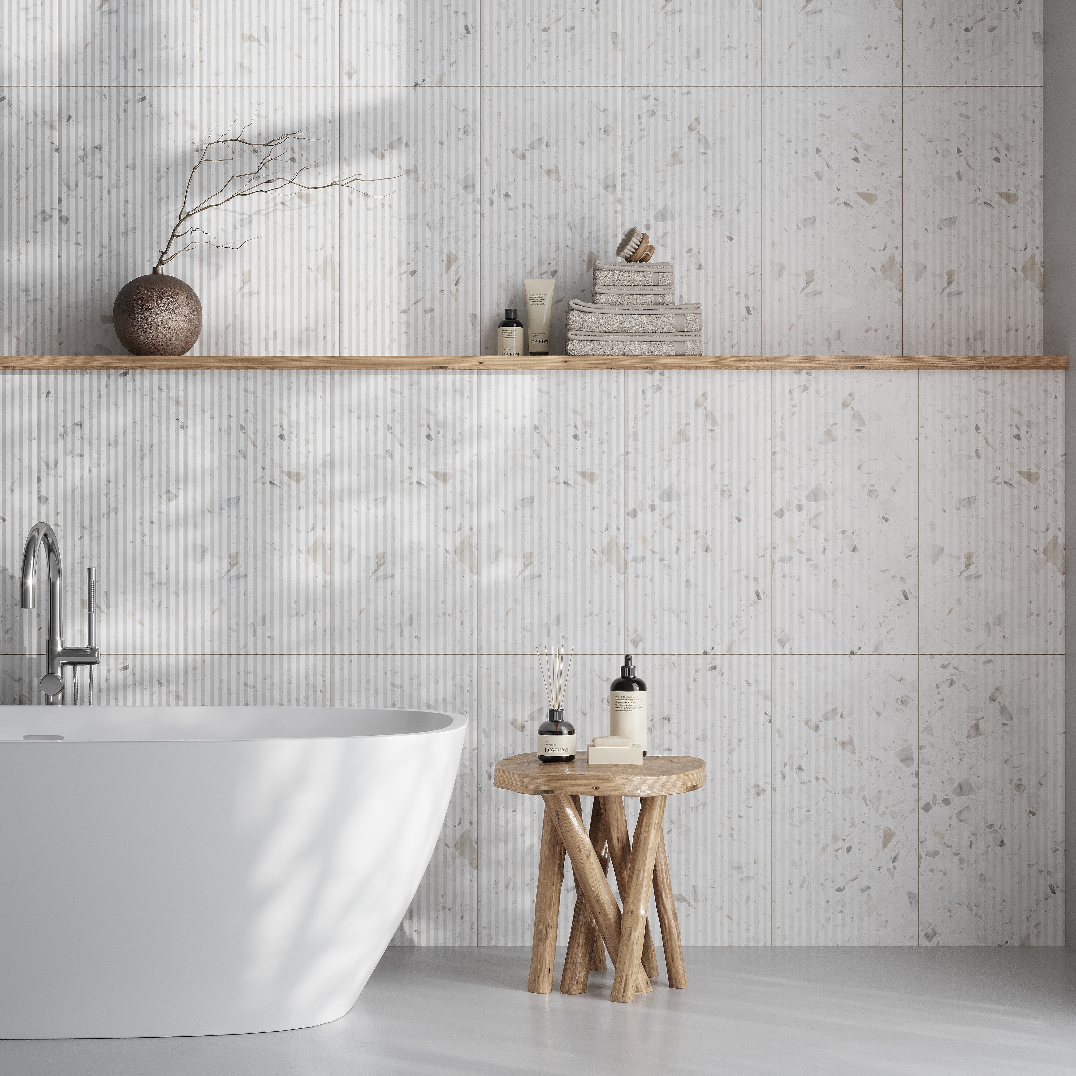 Terraforma 12x24 in. White, Beige Textured Terrazzo Linear Large Wall Tile (7.75 sq ft/case, 4-Pack)