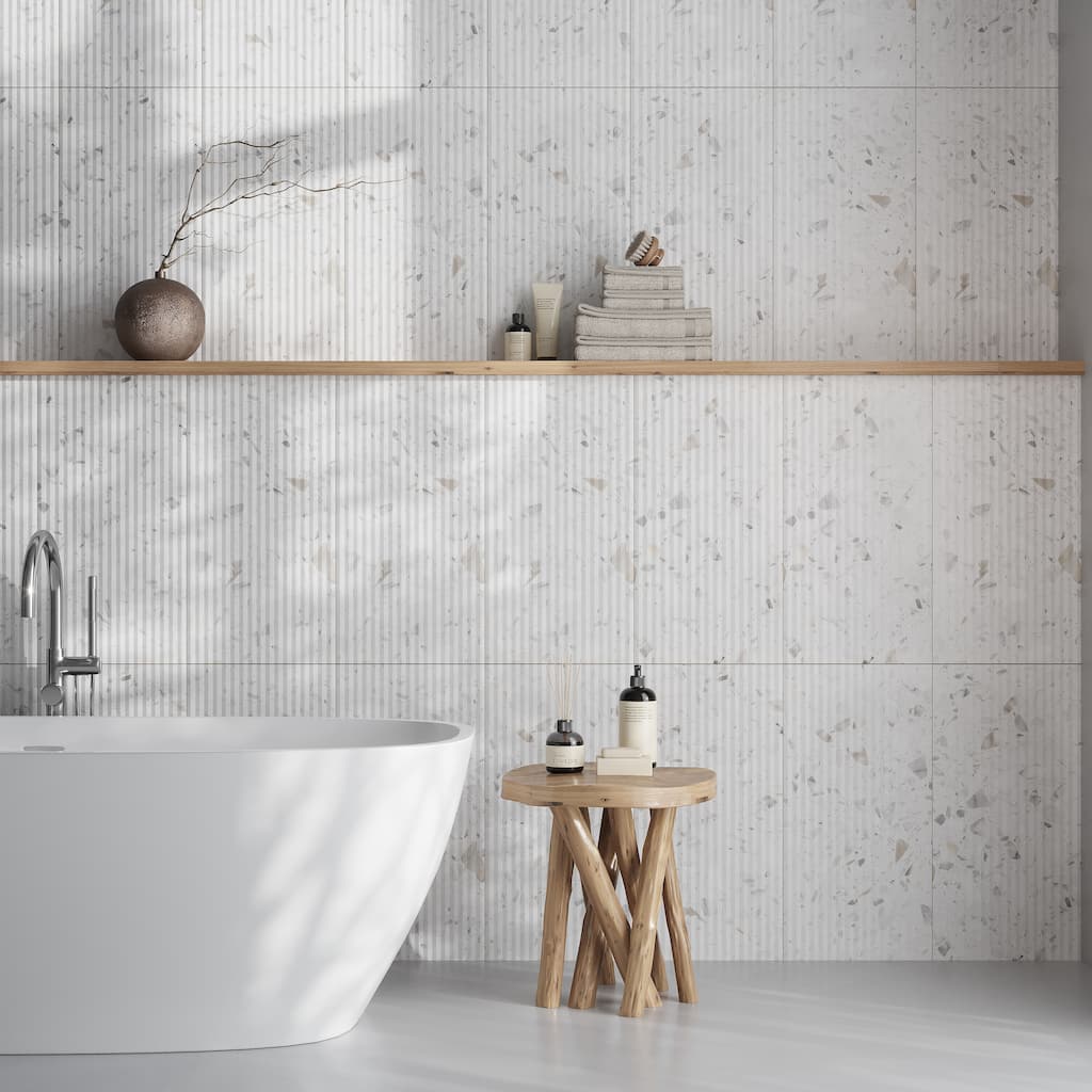 Terraforma 12x24 in. White, Beige Textured Terrazzo Linear Large Wall Tile (7.75 sq ft/case, 4-Pack)