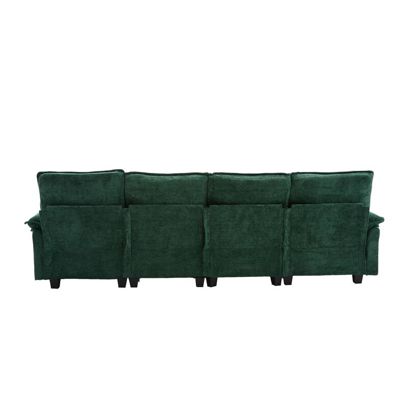 Chenille U-shape Sectional Sofa with Chaise and Storage Ottoman, Modular Couch with USB/Type-C Ports, Side Pockets, Phone Holder