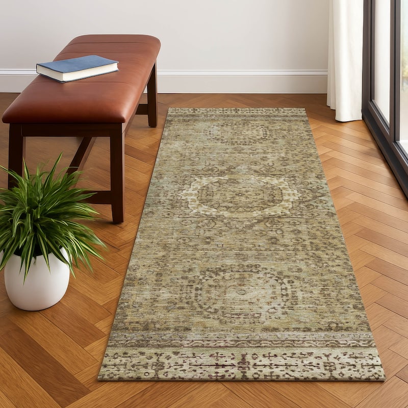 Premium Washable Super Soft Vintage Traditional Mayfield Rug - Brown - 2'3" x 7'6"