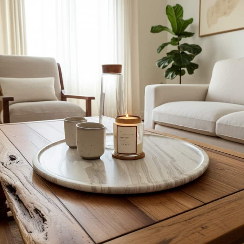 Marble Stone Decorative Tray Round Chiseled Design - 16" Ivory - 16" x 16" x 2" - Ivory - 16" x 16" x 2"