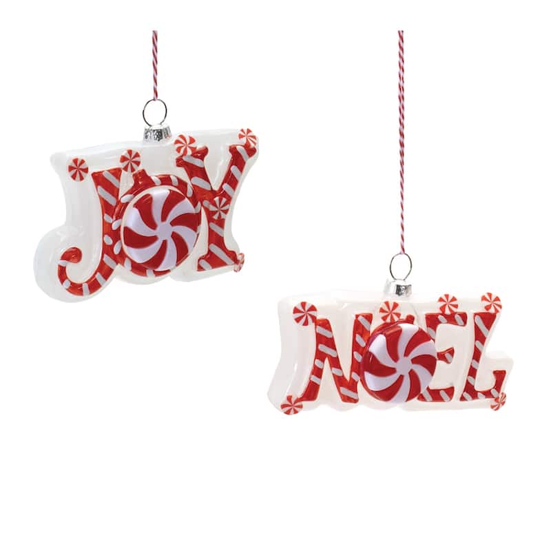 Peppermint Joy and Noel Glass Christmas Ornaments - 4.75" - Red and White - 6ct
