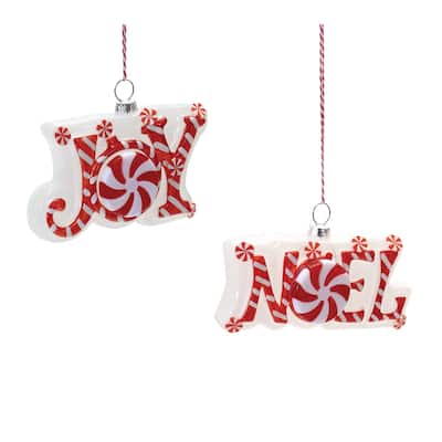 Peppermint Joy and Noel Glass Christmas Ornaments - 4.75" - Red and White - 6ct