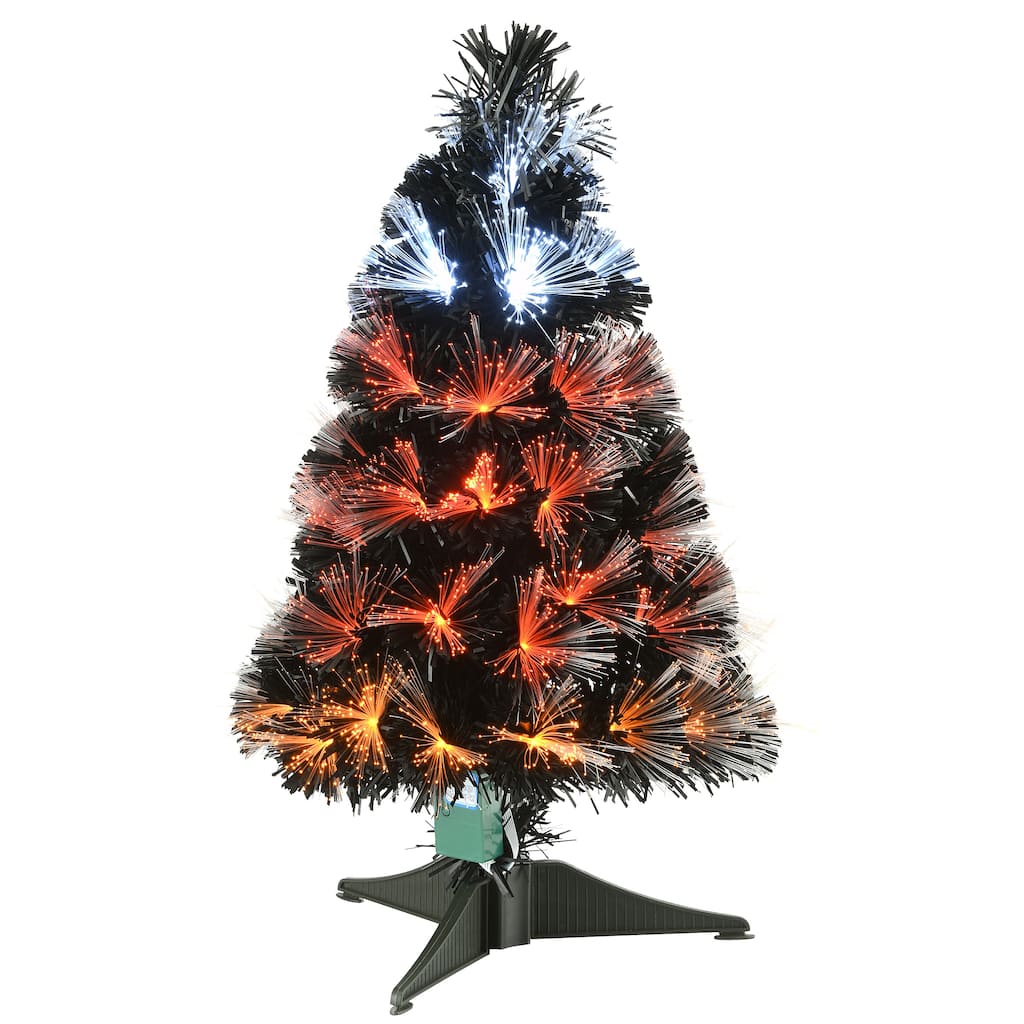 National Tree Company Halloween Pre Lit Artificial Tree Decoration, Black, Fiber Optic, Candy Corn Colored Lights, 3 Feet