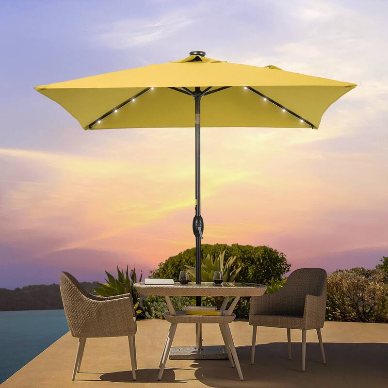 BONOSUKI 6.5x6.5Ft LED Patio Market Umbrella Weather-Resistant Frame - Yellow
