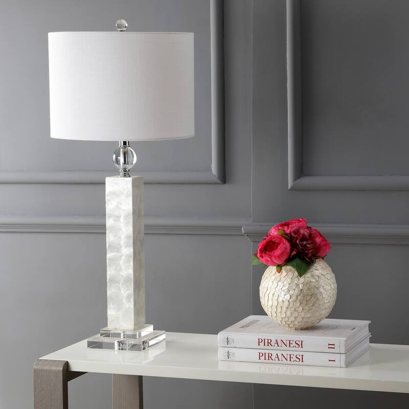 Lucille 32" LED Seashell Table Lamp, White (Set of 2) by JONATHAN Y
