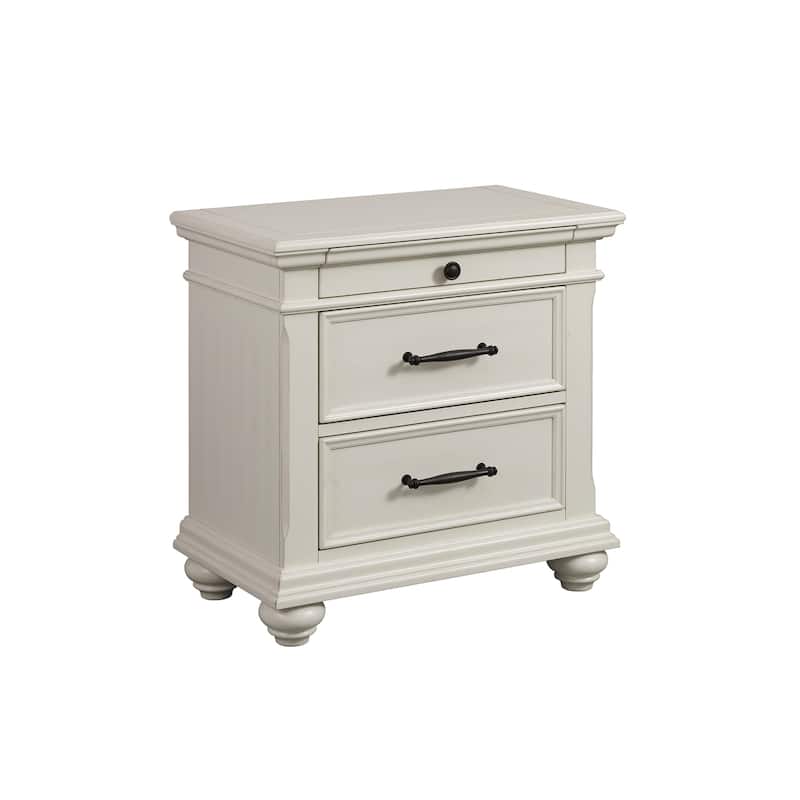 3-Drawer Nightstand with USB Ports - Modern Bedside Table, 16x28x28, Off-White Finish, Elegant Bedroom Storage