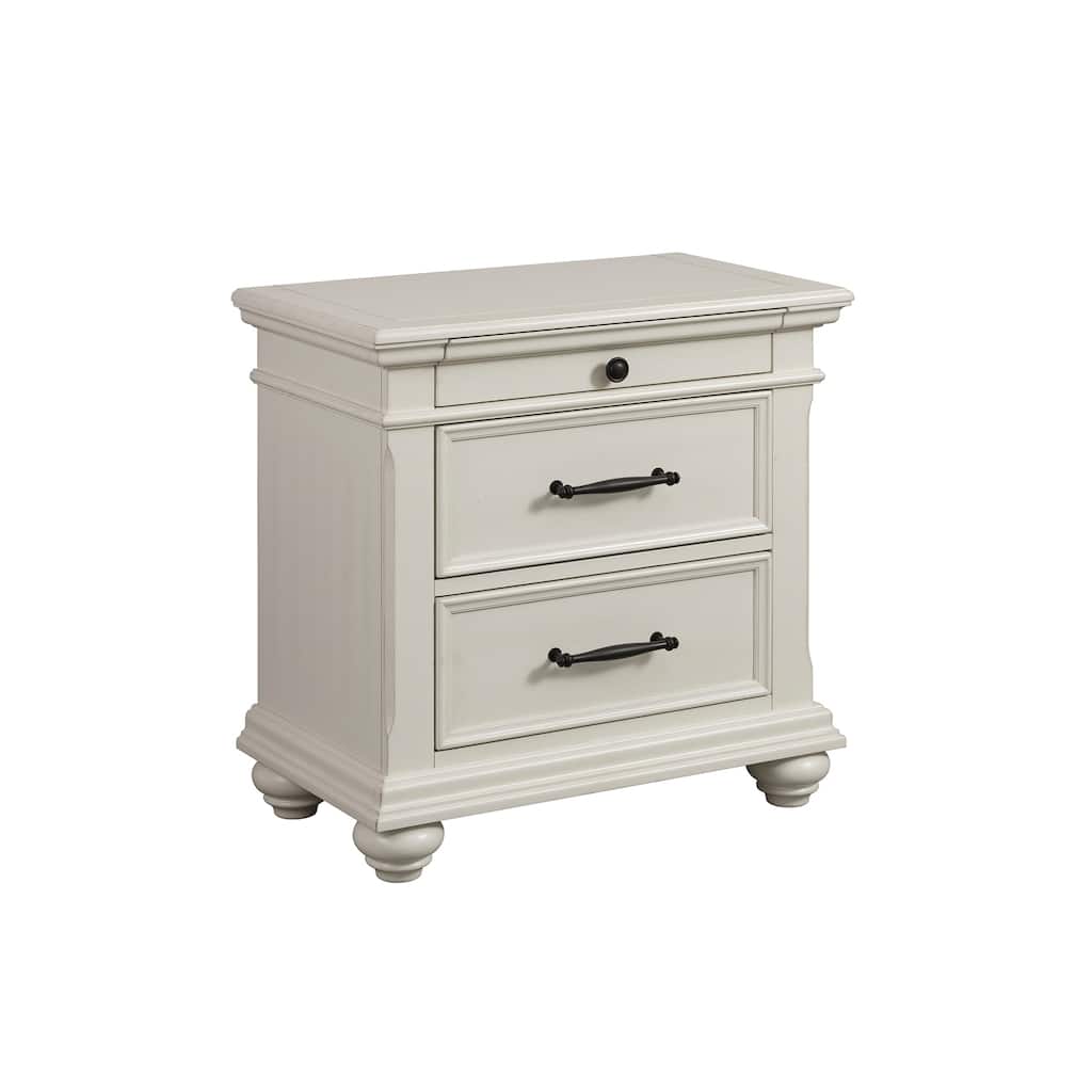 3-Drawer Nightstand with USB Ports - Modern Bedside Table, 16x28x28, Off-White Finish, Elegant Bedroom Storage