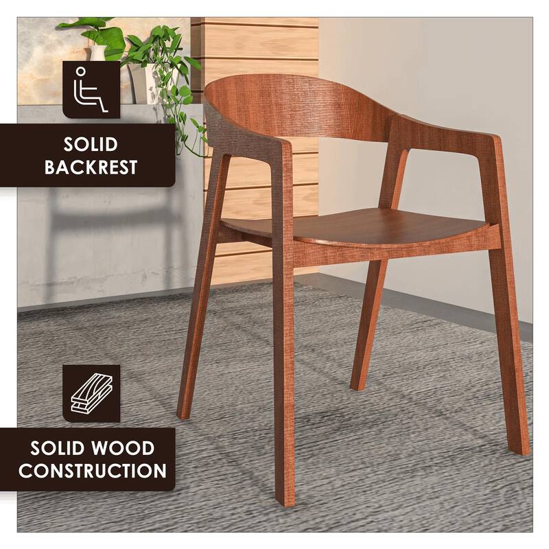 Dining Chair in Oak Wood with Open Back Design and Armrests Set of 2 Rivo Series