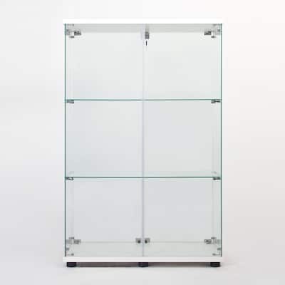 Two Door Tempered Glass Display Cabinet with 3 Shelves
