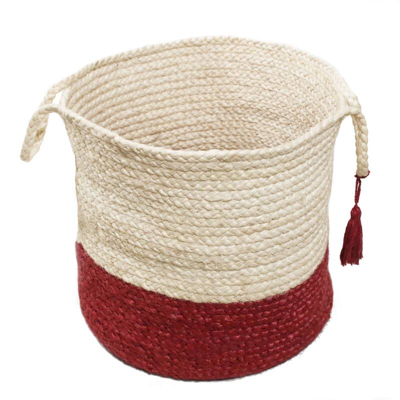 Sevita Two-Tone Off-White Jute Decorative Storage Basket with Handles