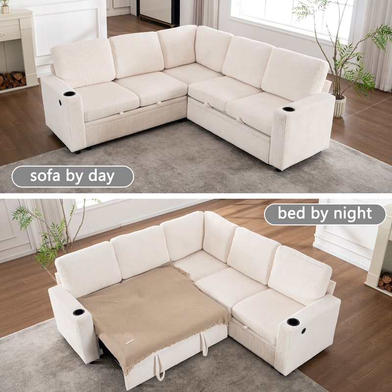 83.66" L-Shaped Sectional Sofa with Storage and Pull Out Bed