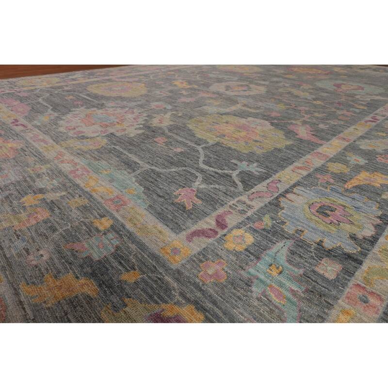 All-Over Gray Oushak Vegetable Dye Large Area Rug Handmade Wool Carpet - 10'1"x 13'8"