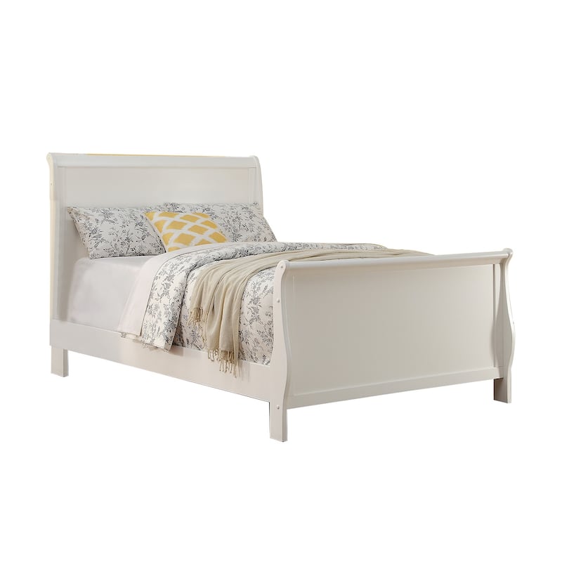 Sleigh Wooden Bed in White Finish