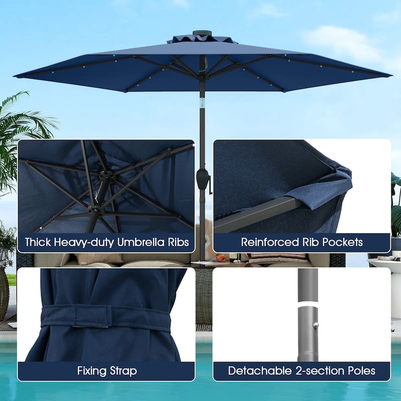 Costway 7.5 ft Solar Powered Patio Umbrella with LED Lights Push