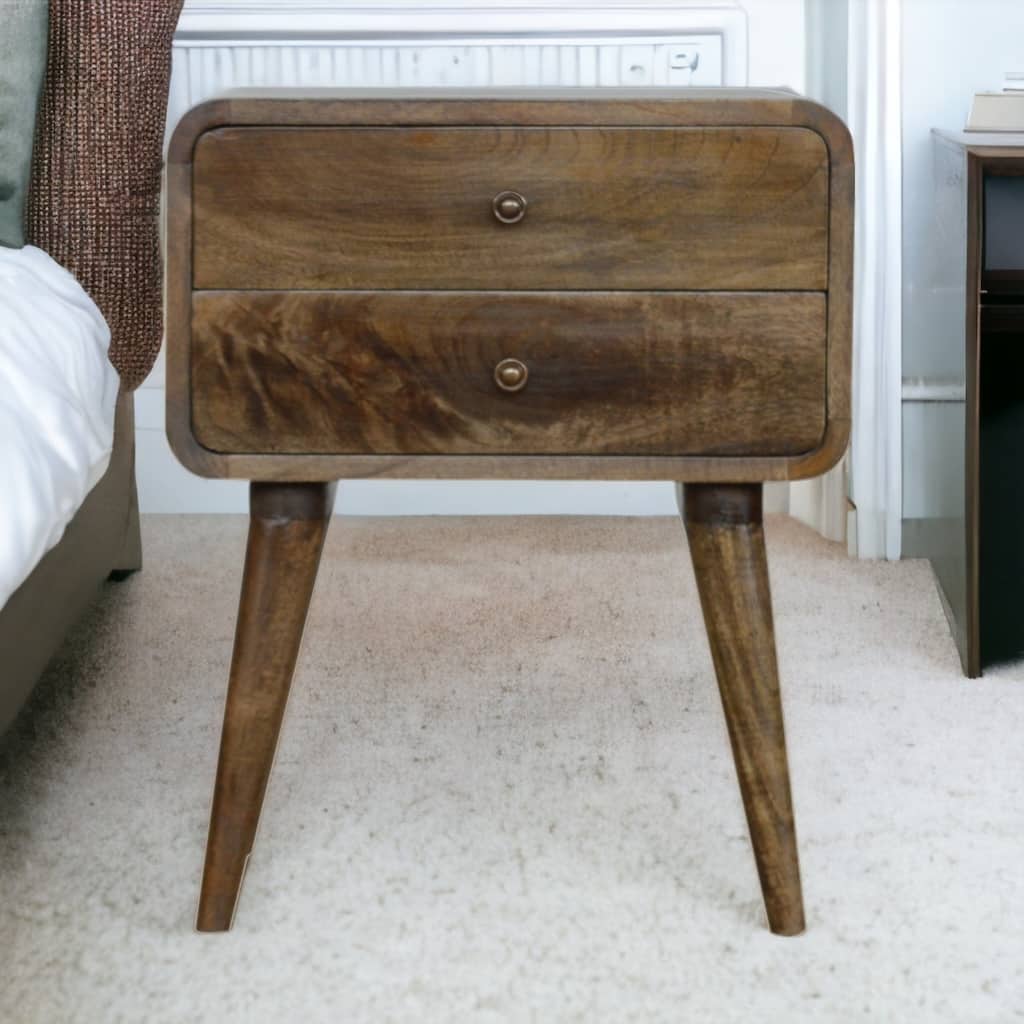 Curved Classic Grey Washed Nightstand