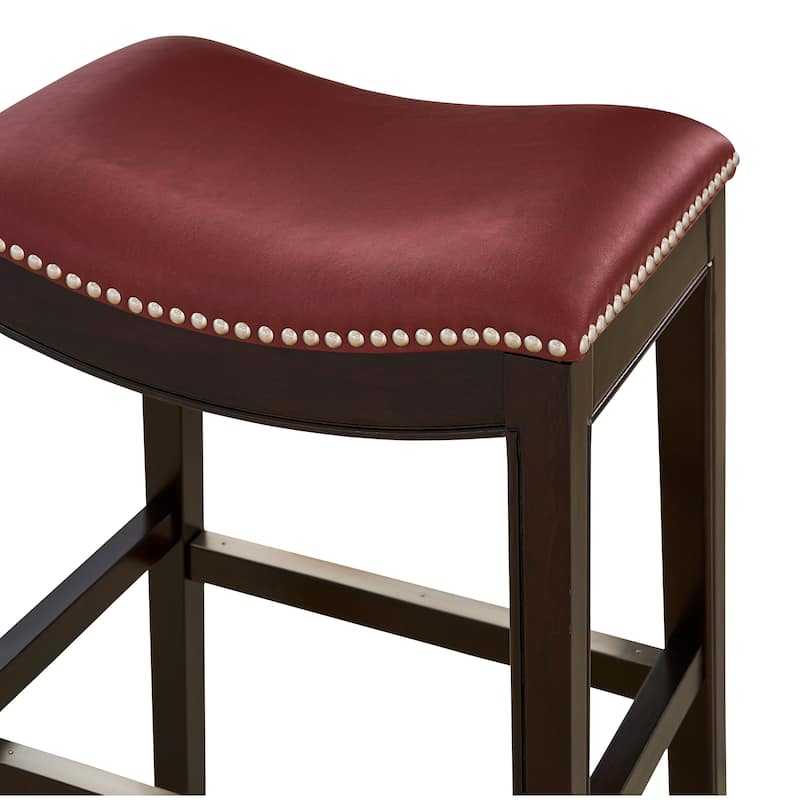 Julian 31" Espresso Bar Stool with Red Faux Leather Seat - N/A