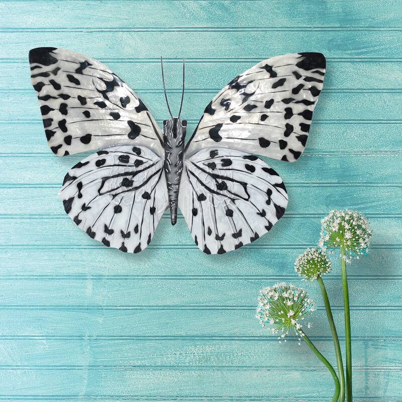Eangee Handmade Butterfly Capiz Shell Wall Decor Black And White, 11 x 1 x 8 in.