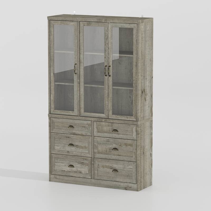 Buffet Cabinet with Glass Doors and Drawers Display Hutch Bookshevles Bookcase