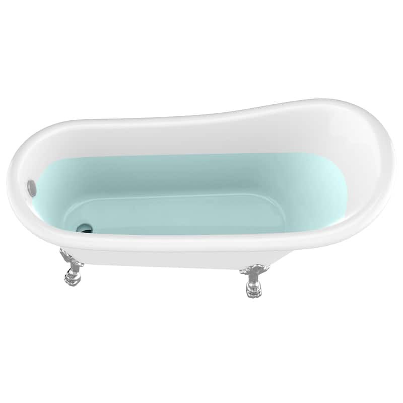 Diamante 67.3" White Acrylic Slipper Claw Foot Tub with Lion's Paw Feet