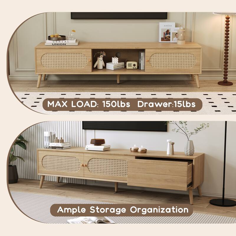 TV Stand for TVs up to 80" , Modern Media Console, Entertainment Center with Wood Legs, TV Cabinet for Living Room